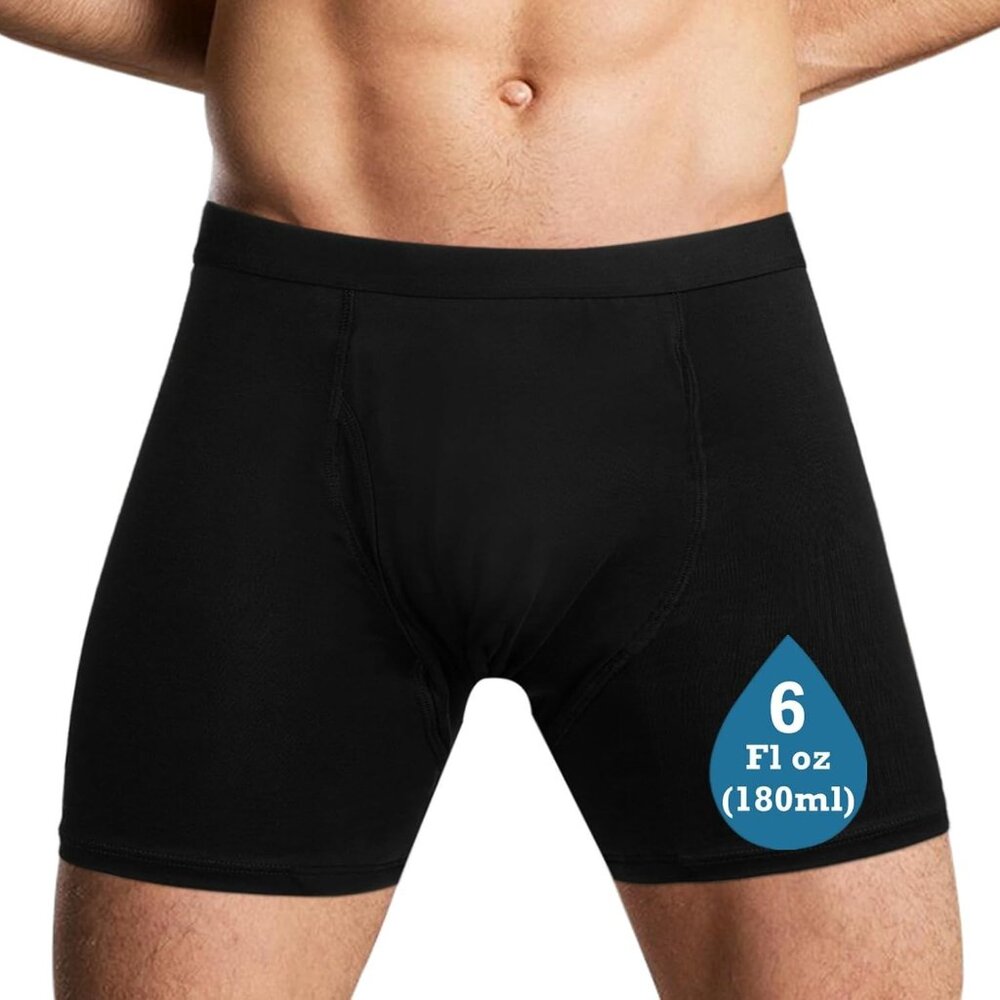Men's Reusable Incontinence Boxer Briefs, Leak Proof Protection, Black, 4X, 1pc